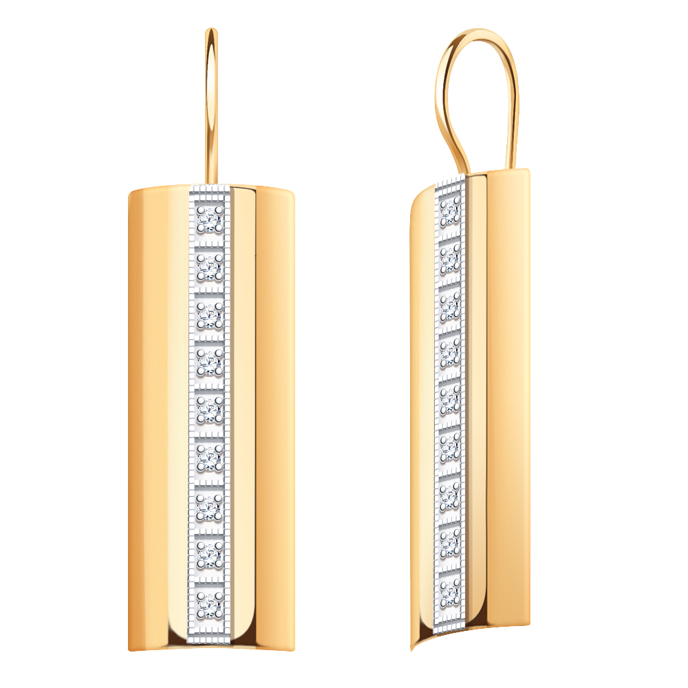 Золотые серьги пластины женские, фианит, французский замок, вес 4,9 г