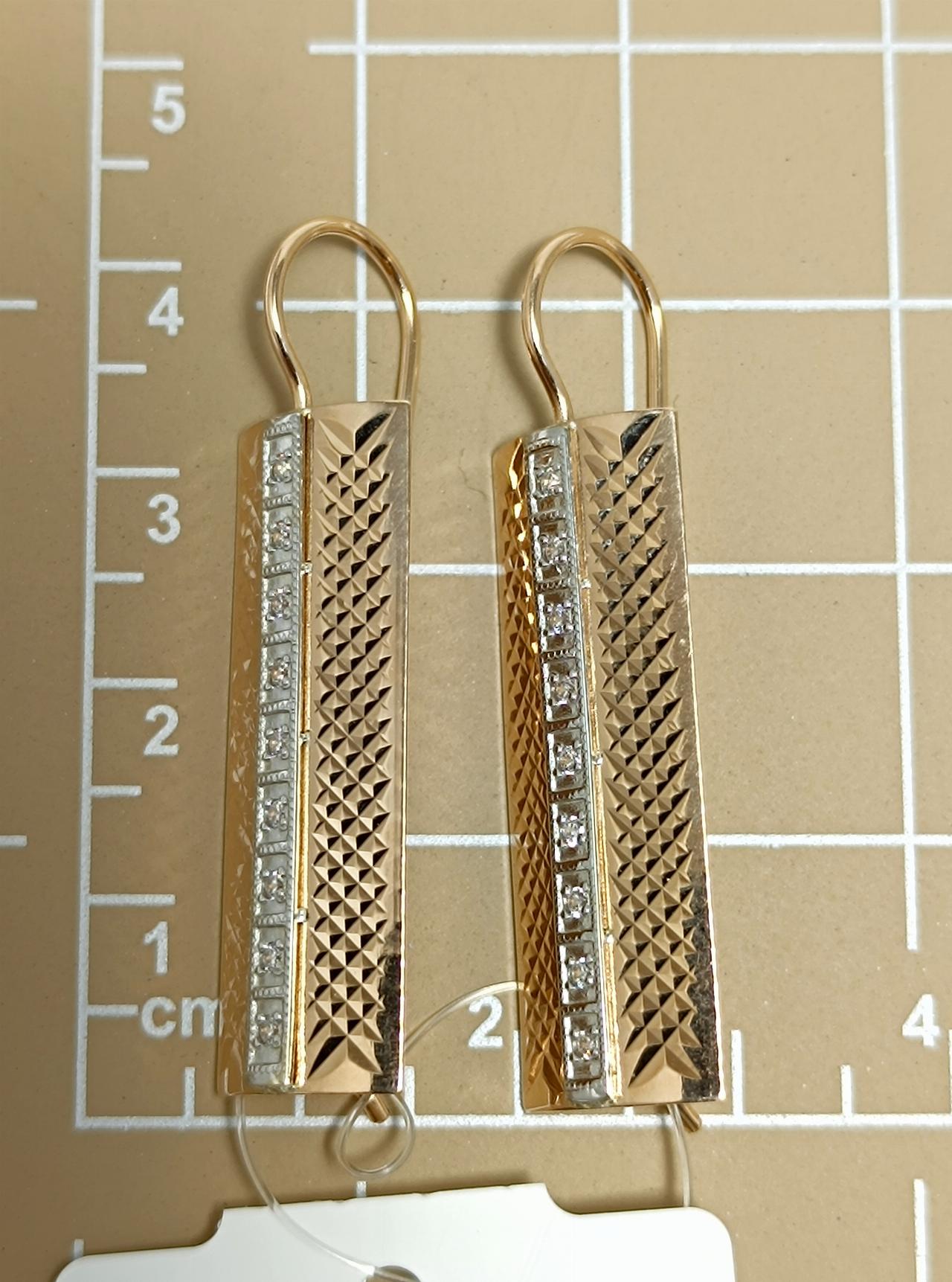 Золотые серьги пластины женские, фианит, французский замок, вес 4,34 г