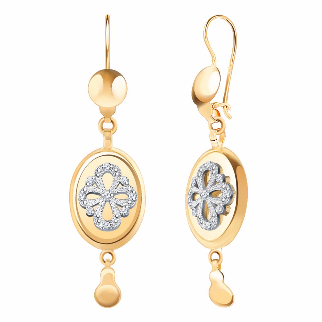 Золотые серьги женские самовары, фианит, французский замок, вес 5,45 г