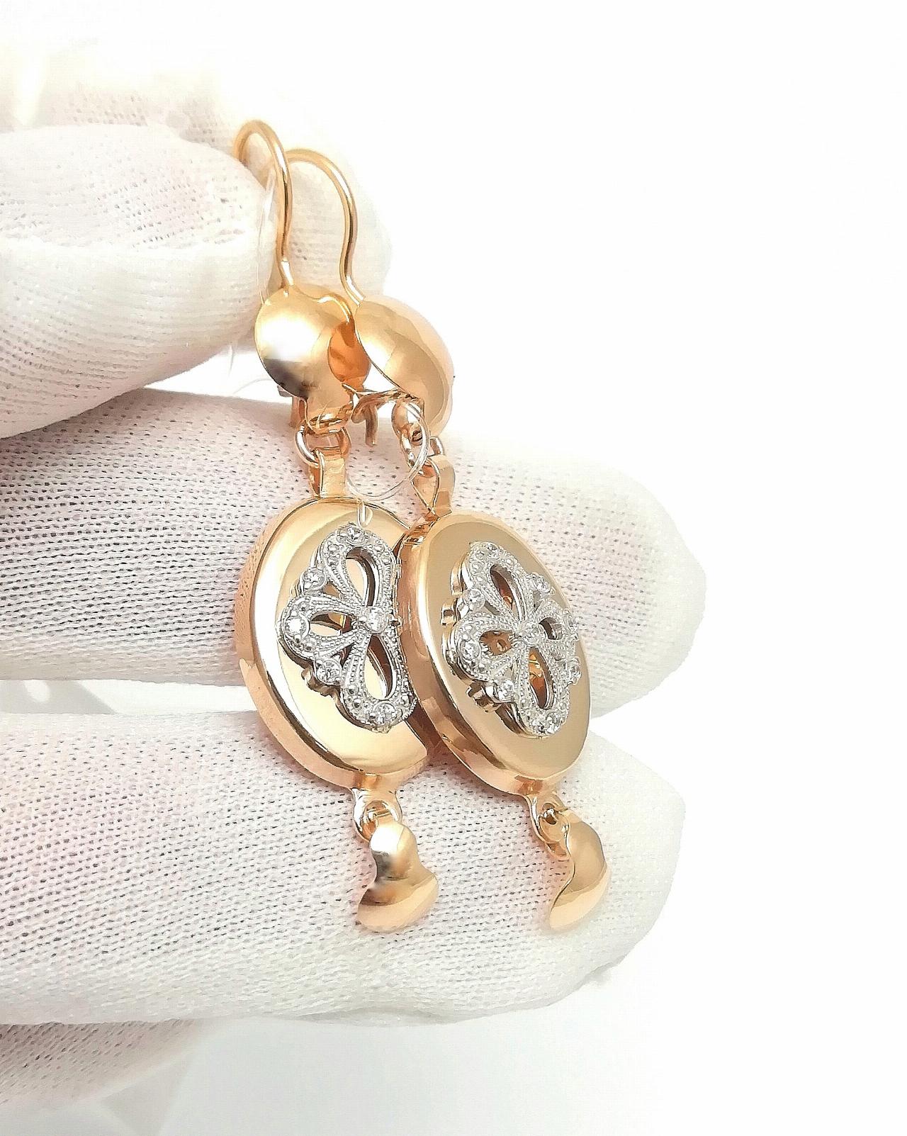 Золотые серьги женские самовары, фианит, французский замок, вес 5,45 г