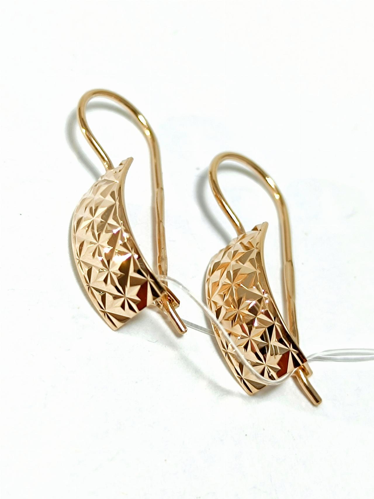 Золотые серьги женские, алмазная грань, французский замок, вес 2,41 г