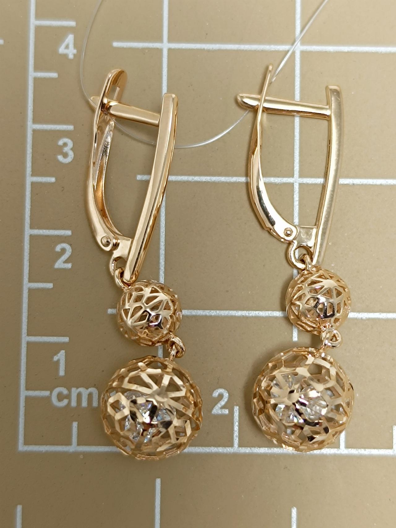 Золотые серьги женские, вставка фианит