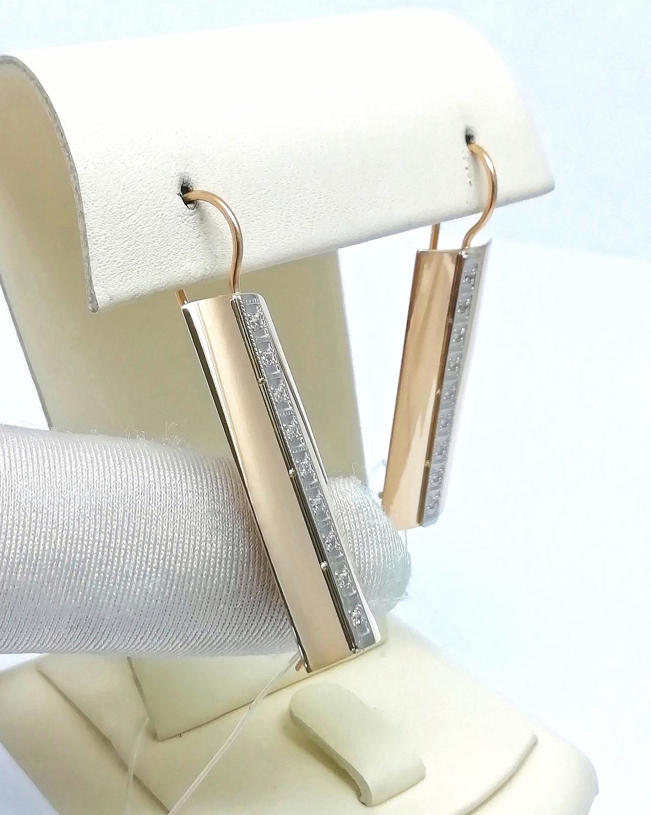 Золотые серьги пластины женские, фианит, французский замок, вес 4,62 г