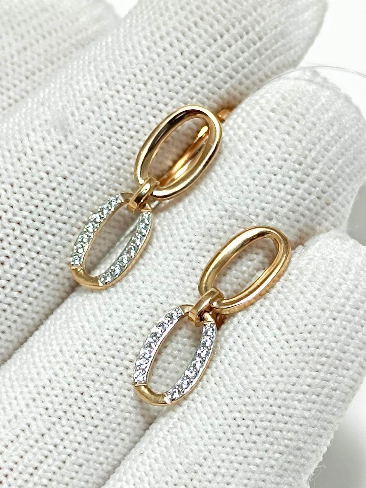 Золотые серьги женские, вставка фианит