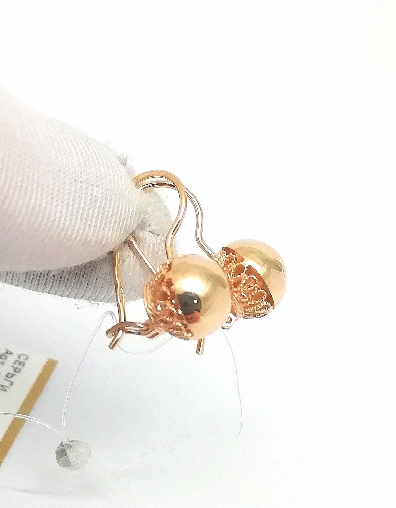 Золотые серьги шары, ажурная вязь, французский замок, вес 2,37 г