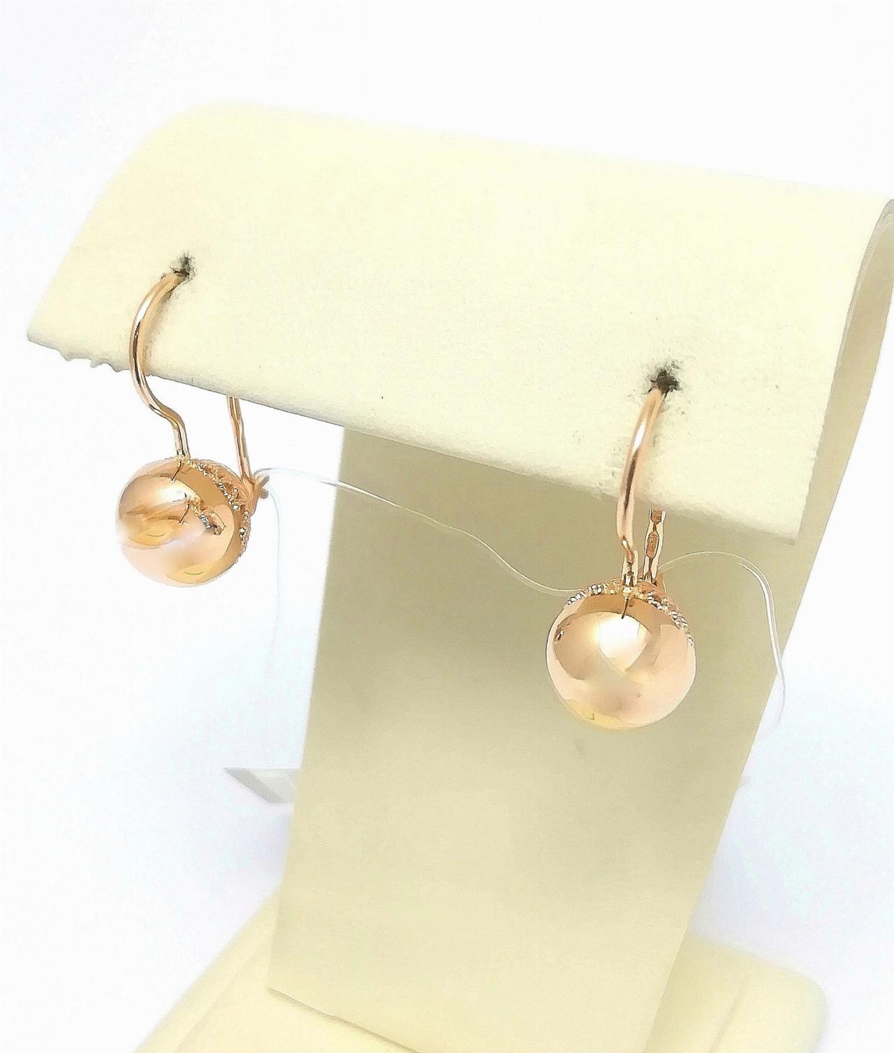 Золотые серьги шары, ажурная вязь, французский замок, вес 2,37 г