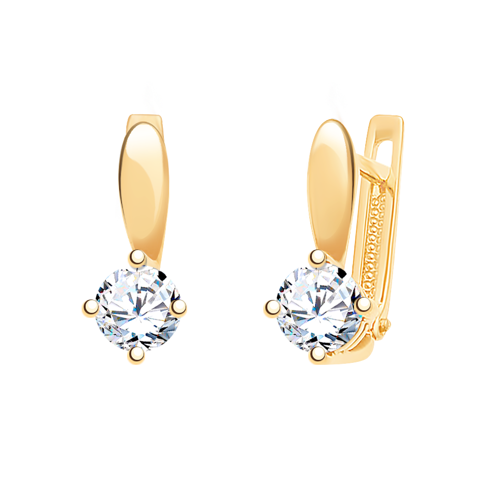 Золотые серьги детские, фианит, английский замок, вес 1,38 г