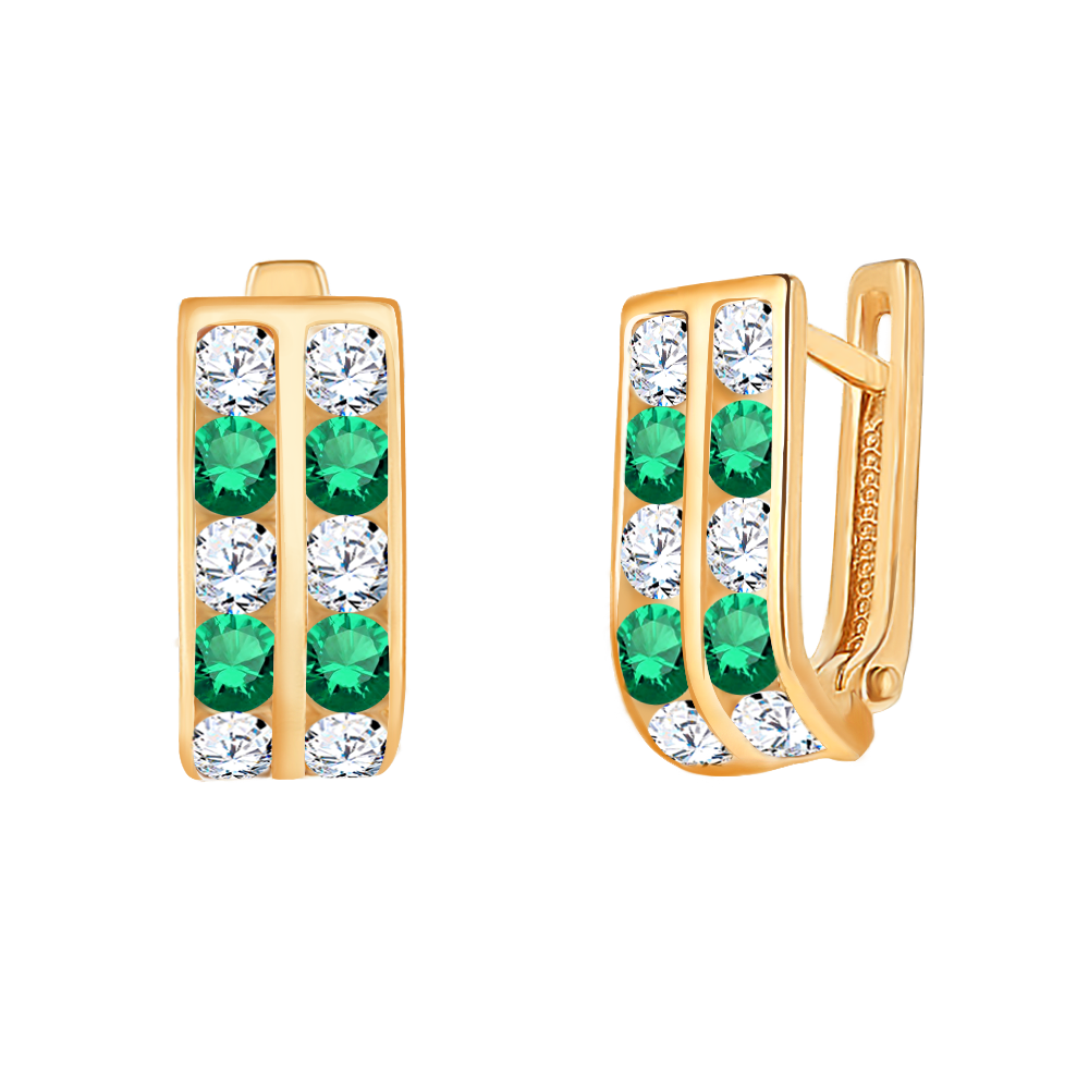 Золотые серьги детские, фианит, английский замок, вес 1,30 г