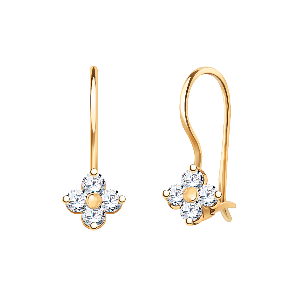 Золотые серьги детские, фианит, французский замок, вес 1,21 г