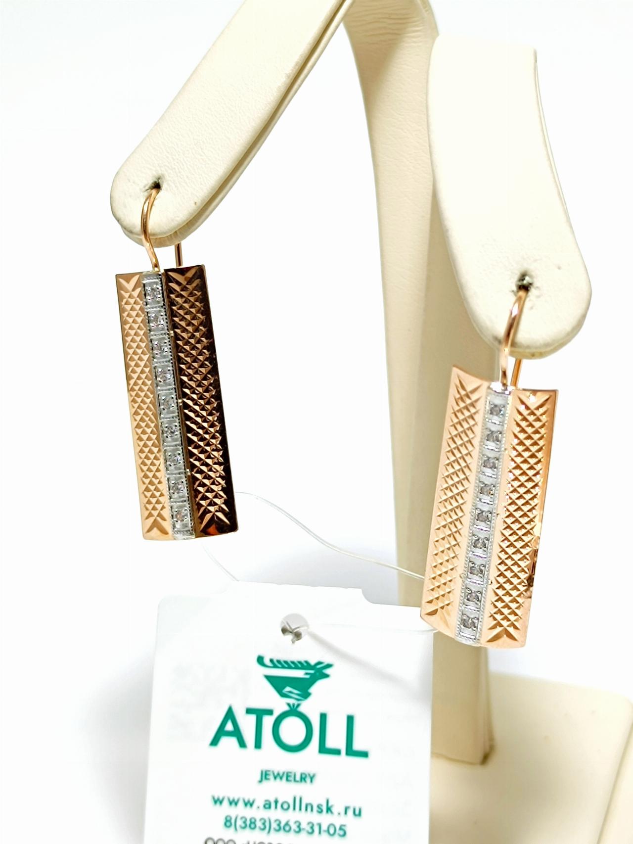 Золотые серьги пластины женские, фианит, французский замок, вес 4,34 г