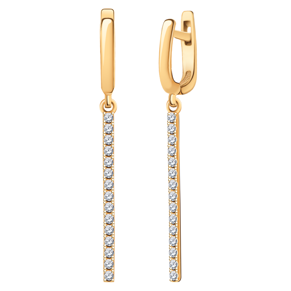 Золотые серьги женские длинные, фианит, английский замок, вес 2,48 г