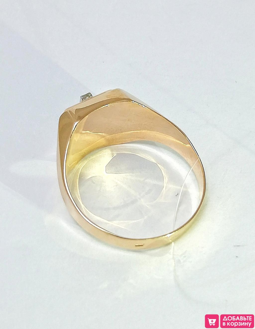 Золотое кольцо мужское, вставка фианит