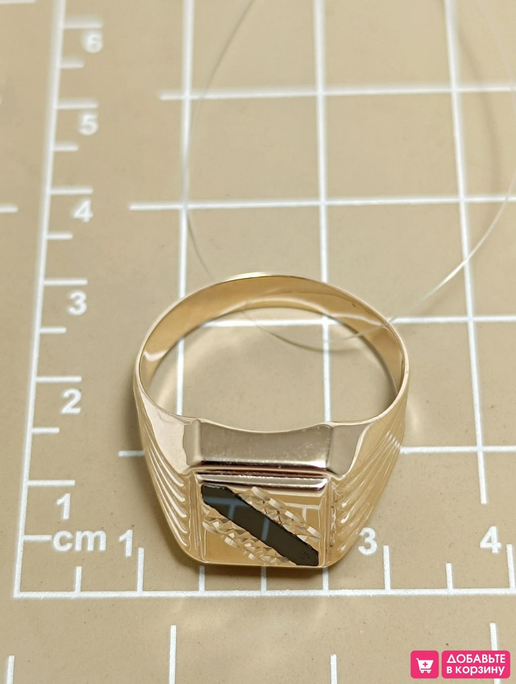 Золотое кольцо печатка мужская, вставка фианит