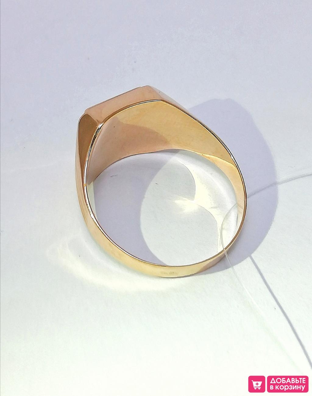 Золотое кольцо мужская печатка, вставка фианит