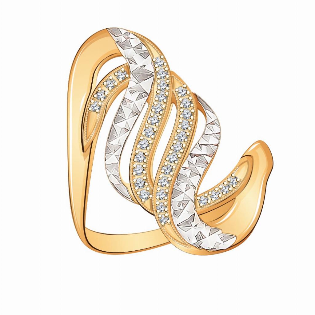 Золотое кольцо крупное, вставка фианит