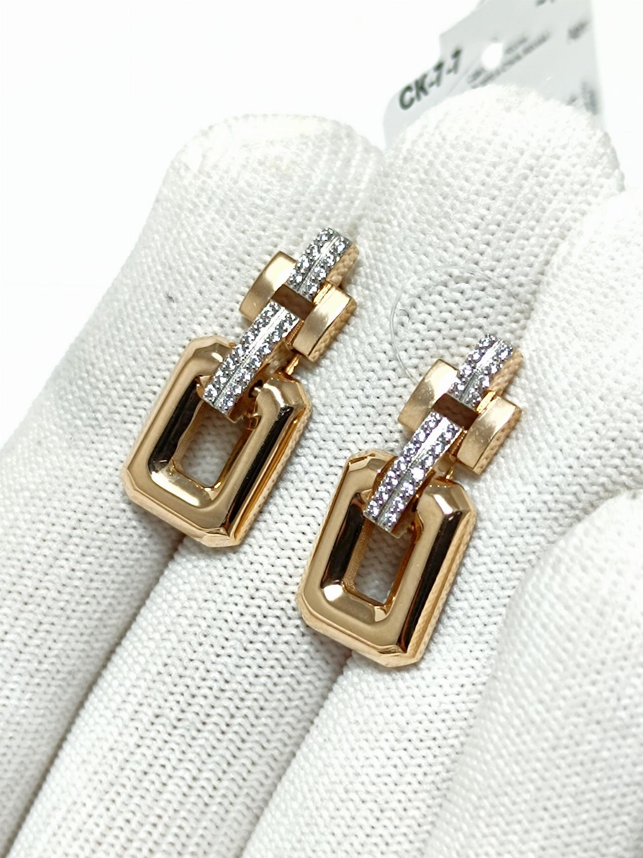 Золотые серьги женские, вставка фианит