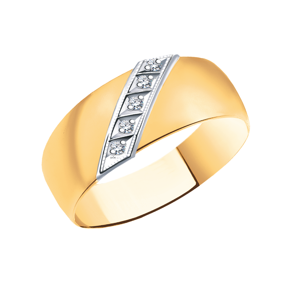 Золотое кольцо широкое, вставка фианит