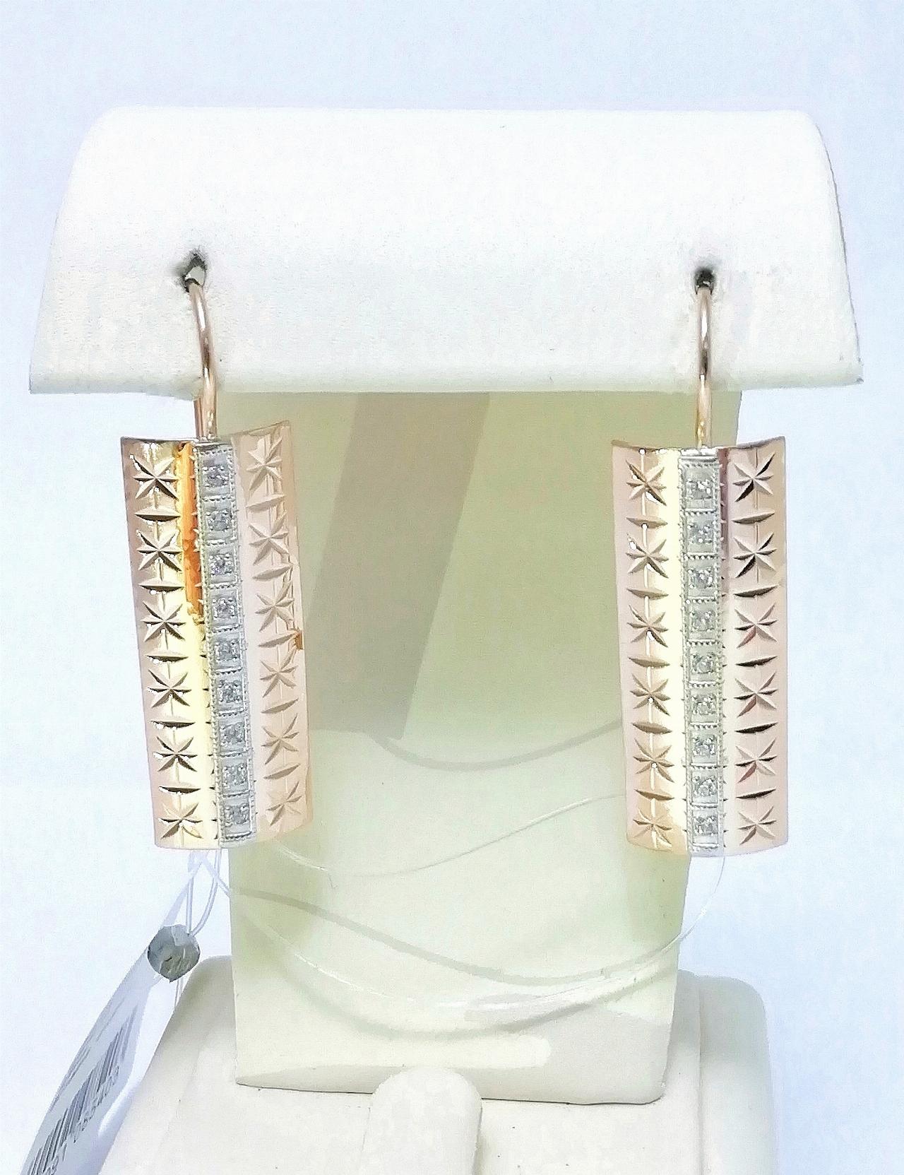 Золотые серьги пластины женские, алмазная грань, фианит, французский замок, вес 4,42 г