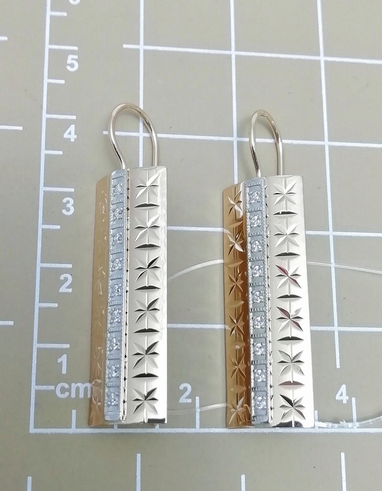 Золотые серьги пластины женские, алмазная грань, фианит, французский замок, вес 4,42 г