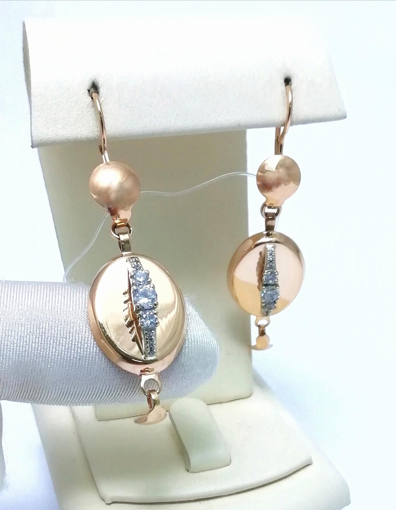 Золотые серьги женские самовары, фианит, французский замок, вес 5,95 г